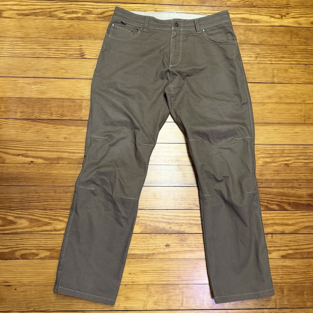KUHL RYDR Pants Men's 36x32 Khaki Brown Outdoor Work Articulated Knees Patinadye